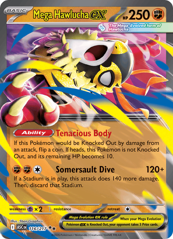 Mega Hawlucha ex, card 116 from Ascended Heroes