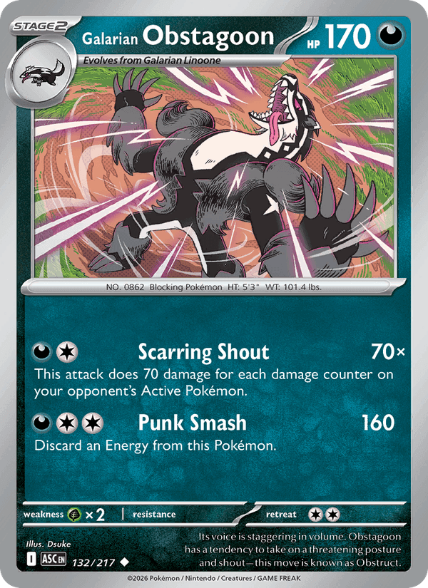 Ascended Heroes の 132 番、Galarian Obstagoon