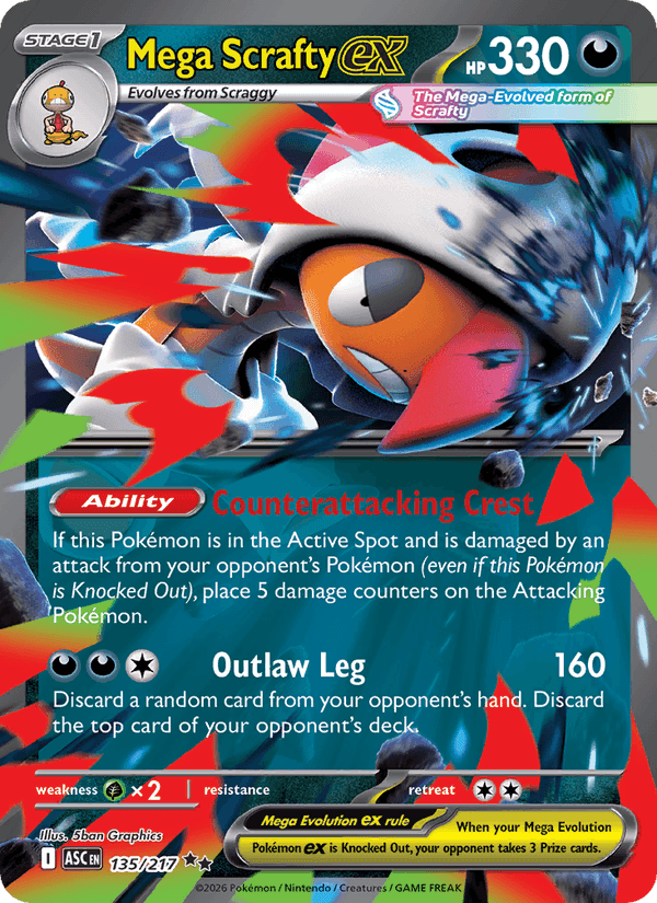 Mega Scrafty ex, card 135 from Ascended Heroes