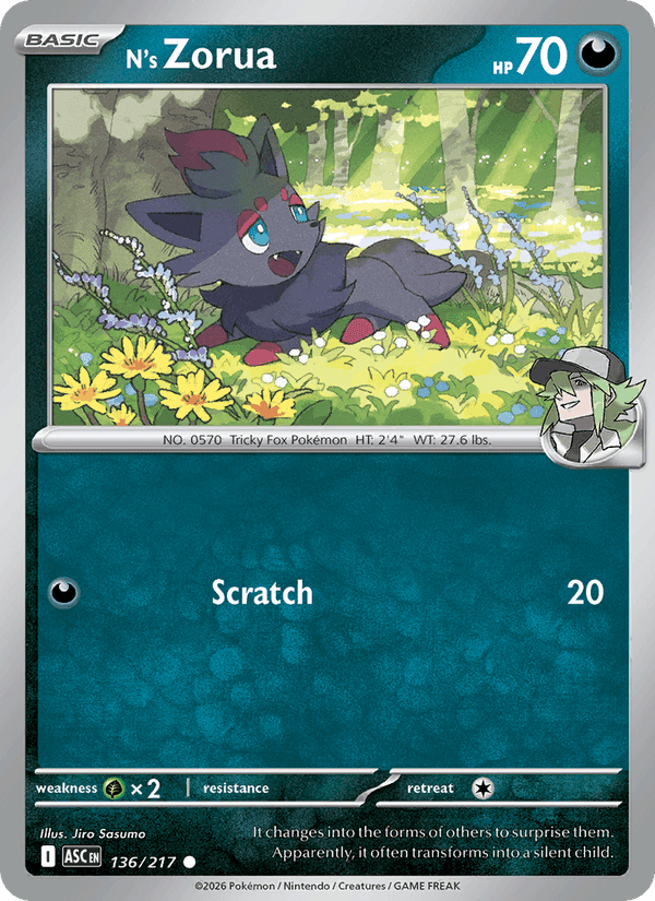 N's Zorua, card 136 from Ascended Heroes