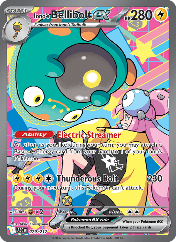 Iono's Bellibolt ex, card 279 from Ascended Heroes