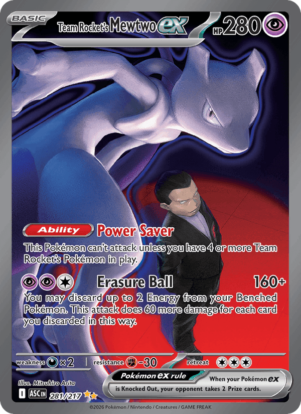Team Rocket's Mewtwo ex, carta 281 di Ascended Heroes