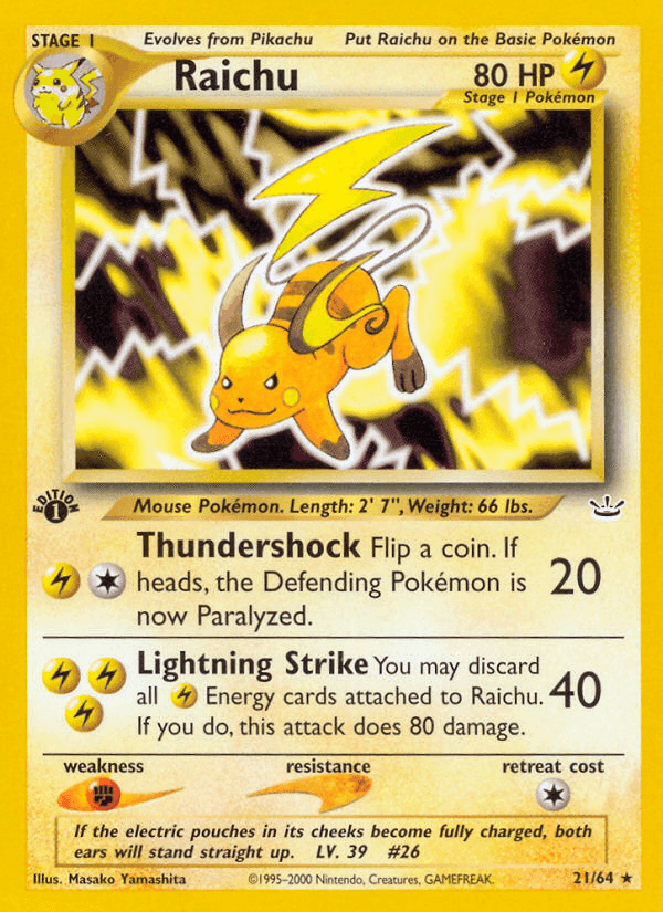 Raichu, carta 21 di Neo Revelation