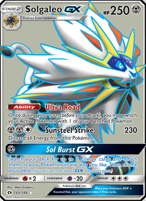 Solgaleo GX, card 143 from Sun & Moon