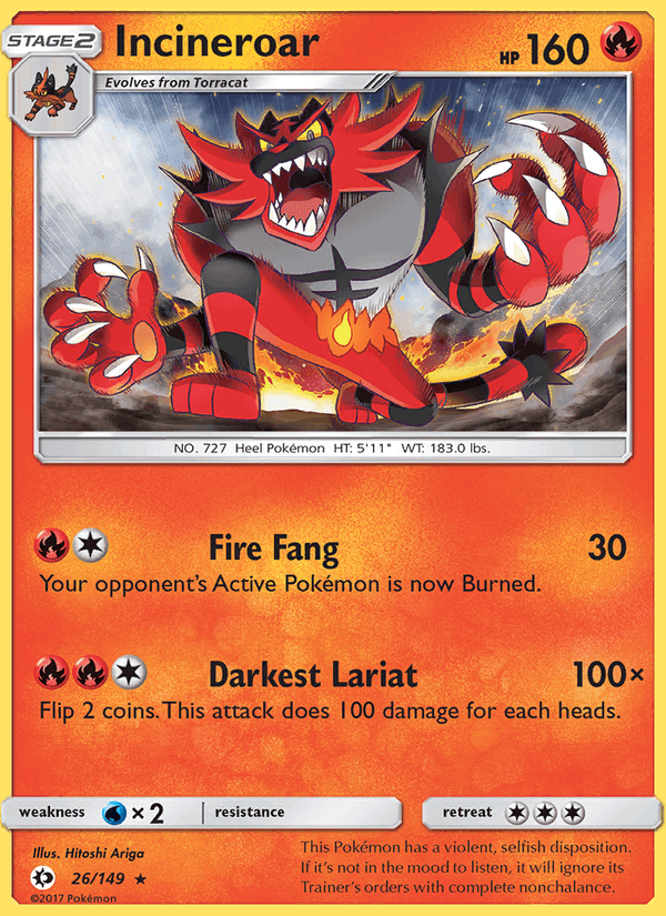 Incineroar, carte 26 de Sun & Moon