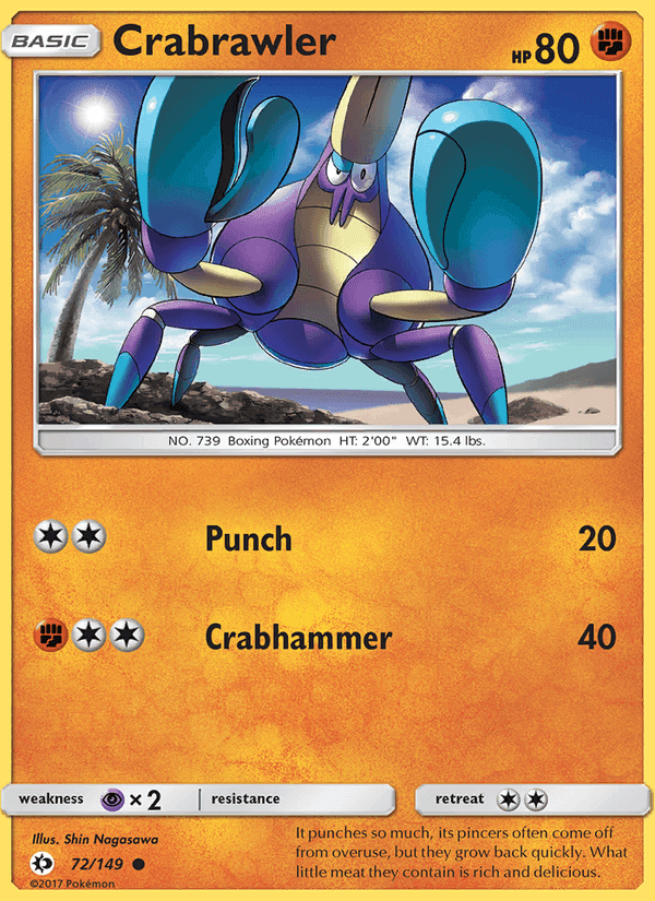 Crabrawler, card 72 from Sun & Moon