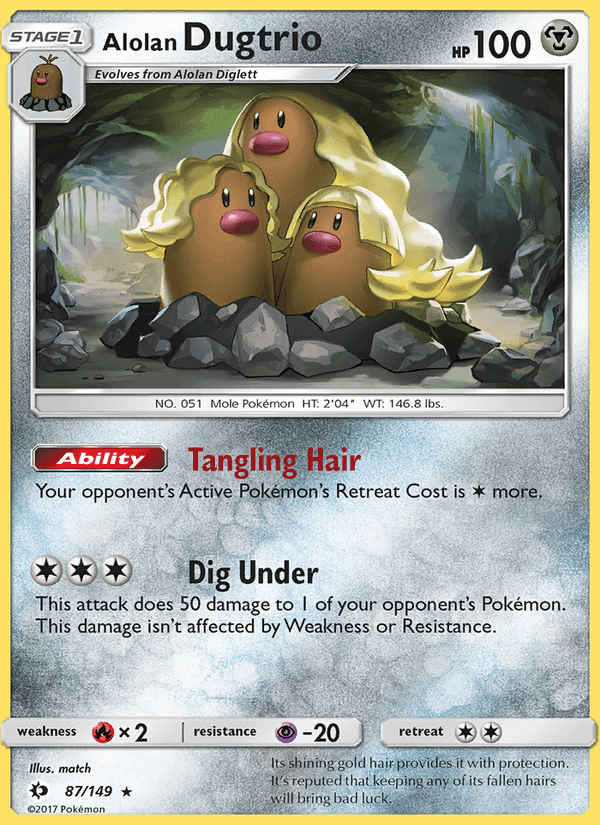 Alolan Dugtrio, card 87 from Sun & Moon