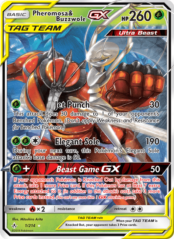 Pheromosa & Buzzwole GX, card 1 from Unbroken Bonds