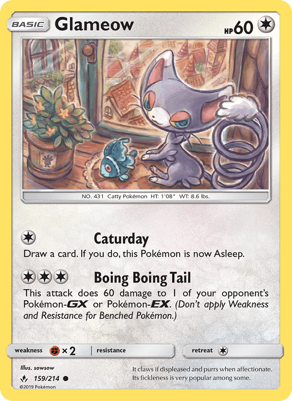 Glameow, card 159 from Unbroken Bonds