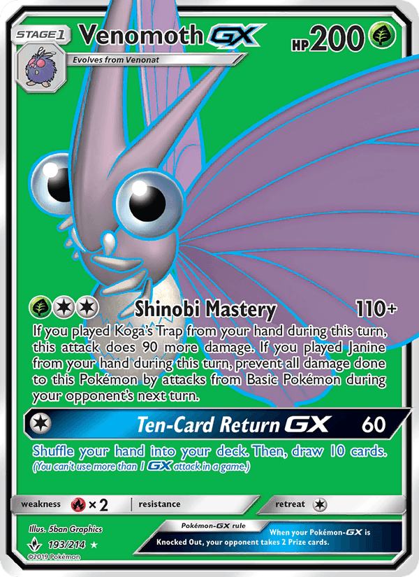 Venomoth GX, card 193 from Unbroken Bonds