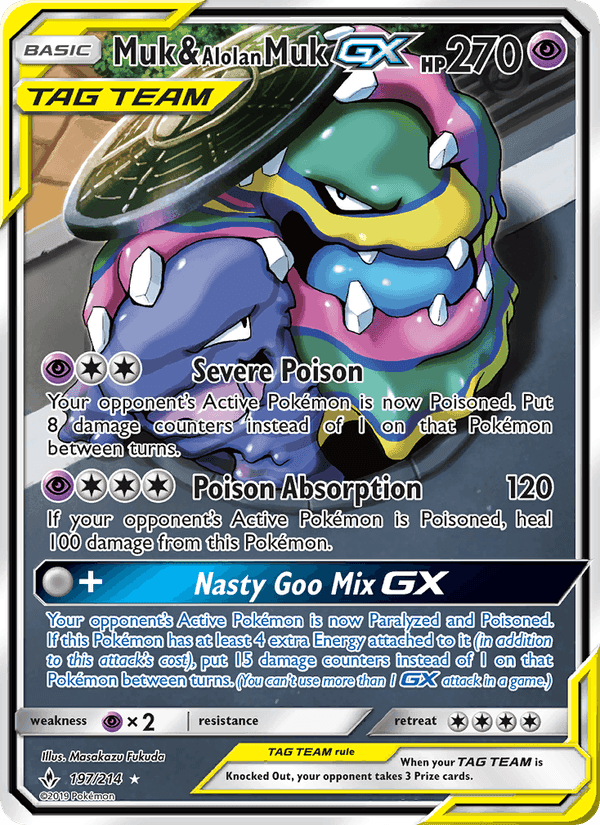 Muk & Alolan Muk GX, card 197 from Unbroken Bonds