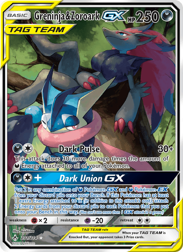 Greninja & Zoroark GX, card 201 from Unbroken Bonds