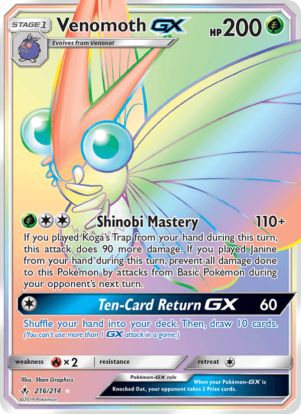 Venomoth GX, card 216 from Unbroken Bonds