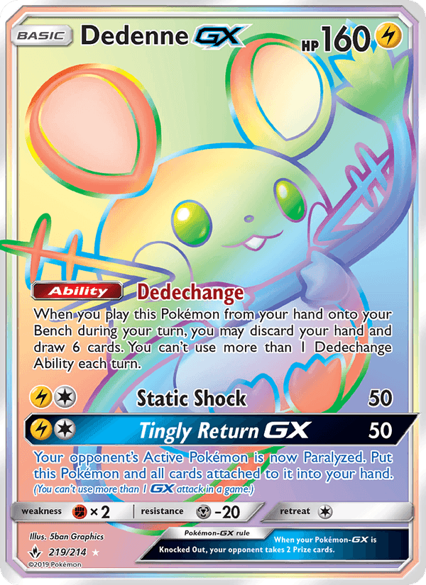Dedenne GX, card 219 from Unbroken Bonds