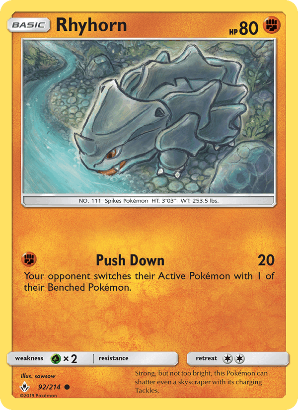 Rhyhorn, card 92 from Unbroken Bonds