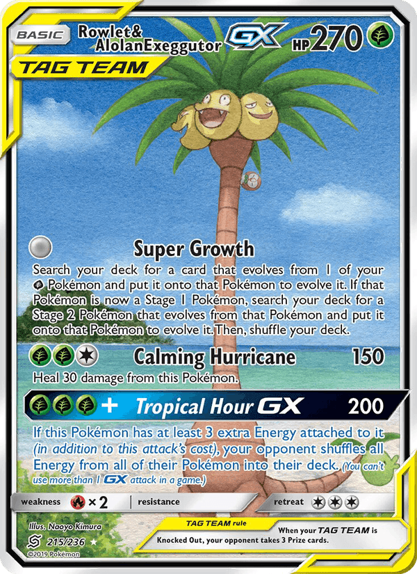 Rowlet & Alolan Exeggutor GX, card 215 from Unified Minds