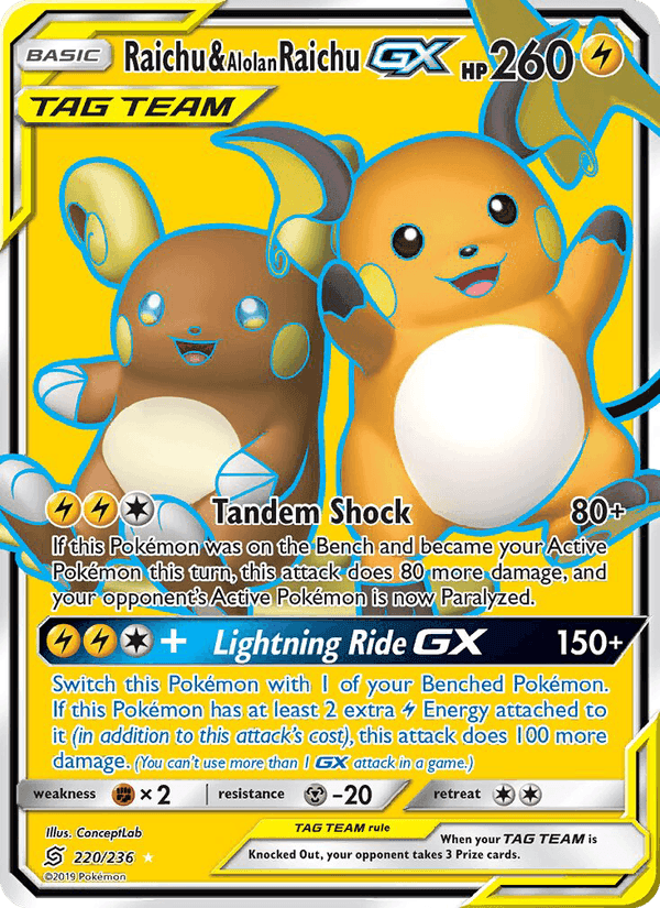 Raichu & Alolan Raichu GX, card 220 from Unified Minds