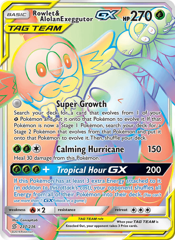 Rowlet & Alolan Exeggutor GX, card 237 from Unified Minds