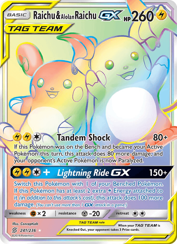 Raichu & Alolan Raichu GX, card 241 from Unified Minds