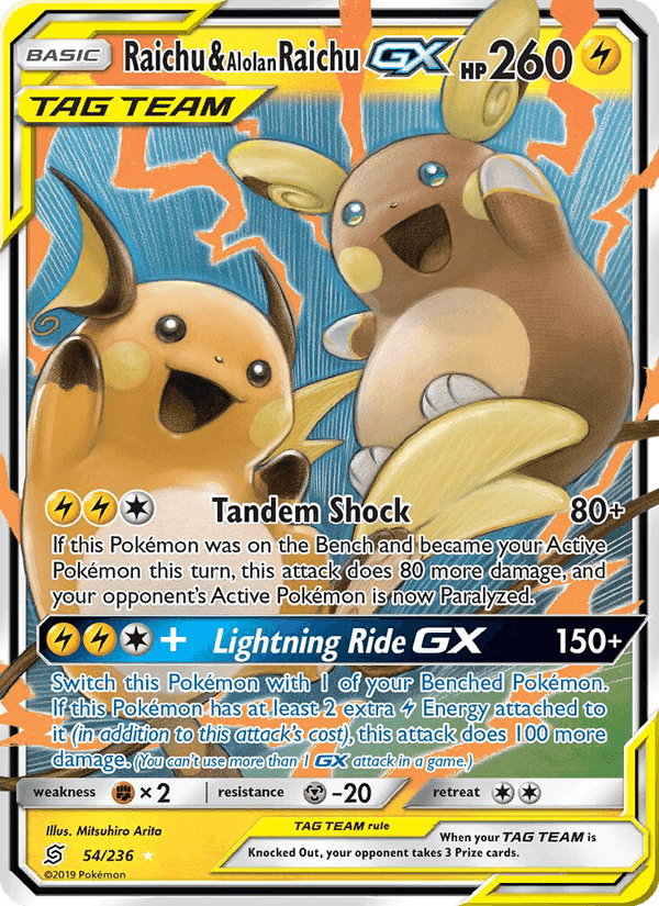 Raichu & Alolan Raichu GX, card 54 from Unified Minds