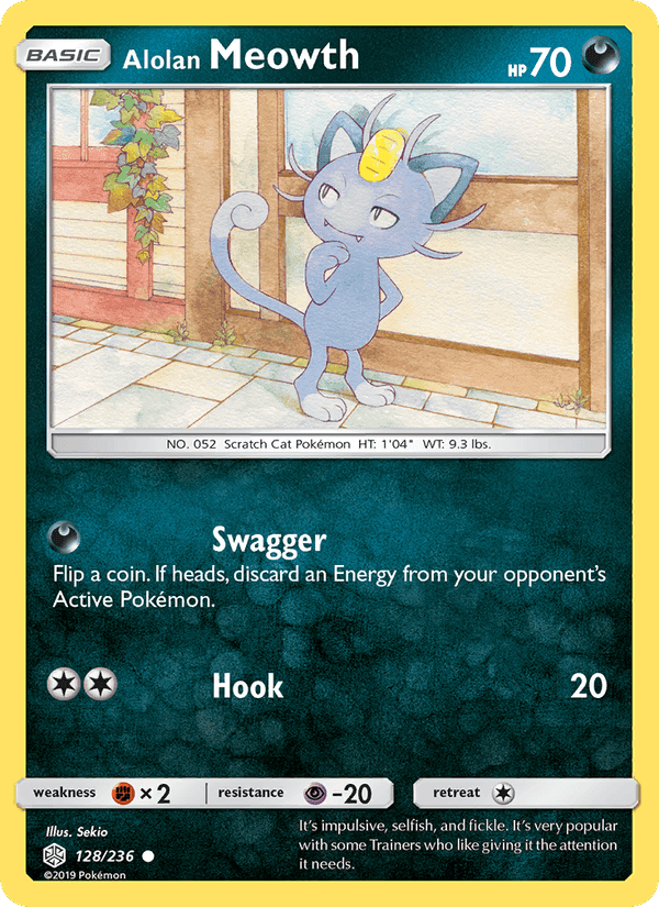 Alolan Meowth, card 128 from Cosmic Eclipse