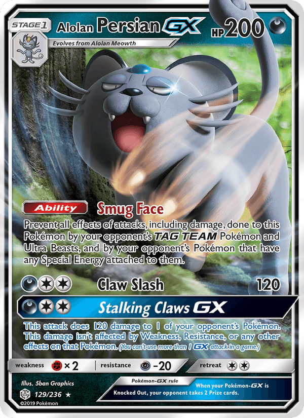 Alolan Persian GX, card 129 from Cosmic Eclipse