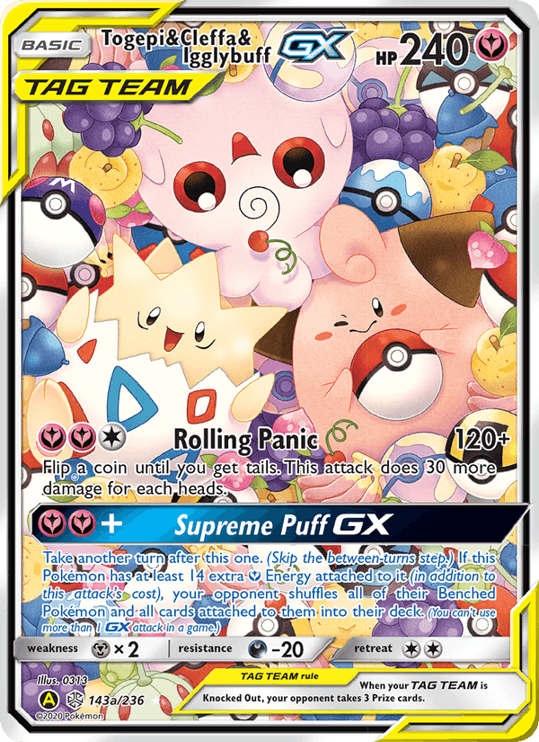 Togepi & Cleffa & Igglybuff GX, card 143 from Cosmic Eclipse