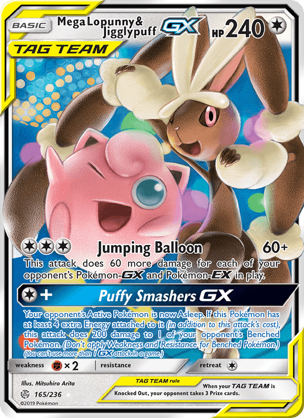 Mega Lopunny & Jigglypuff GX, card 165 from Cosmic Eclipse