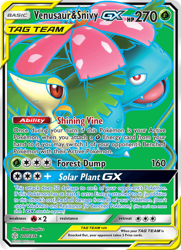 Venusaur & Snivy GX, card 210 from Cosmic Eclipse