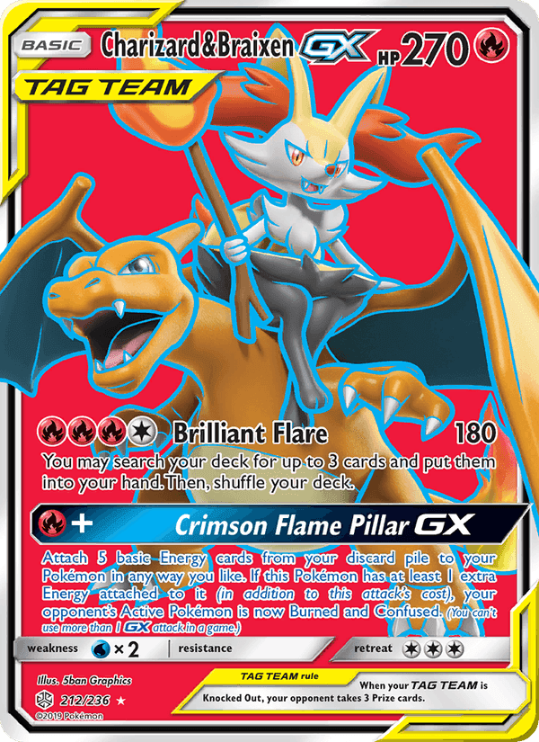 Charizard & Braixen GX, card 212 from Cosmic Eclipse