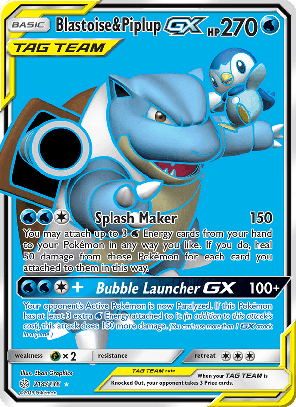 Blastoise & Piplup GX, card 214 from Cosmic Eclipse
