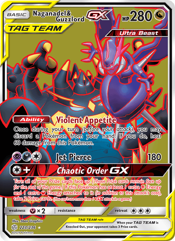 Naganadel & Guzzlord GX, card 223 from Cosmic Eclipse