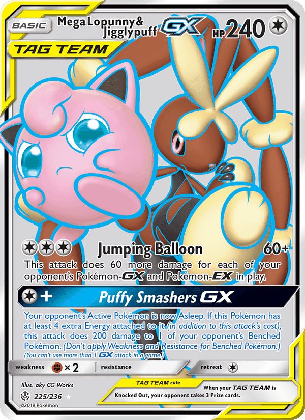 Mega Lopunny & Jigglypuff GX, card 225 from Cosmic Eclipse