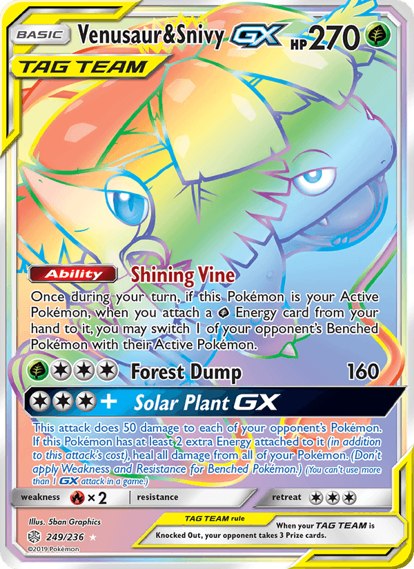 Venusaur & Snivy GX, card 249 from Cosmic Eclipse