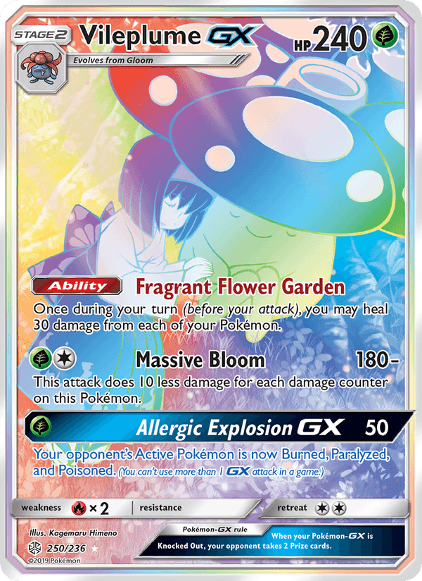 Vileplume GX, card 250 from Cosmic Eclipse