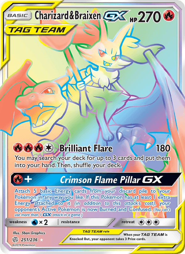 Charizard & Braixen GX, card 251 from Cosmic Eclipse
