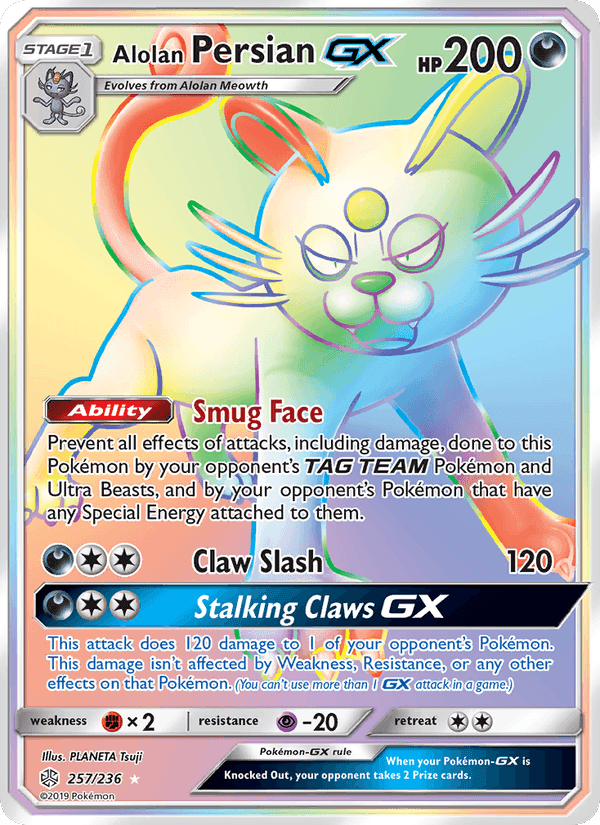 Alolan Persian GX, card 257 from Cosmic Eclipse