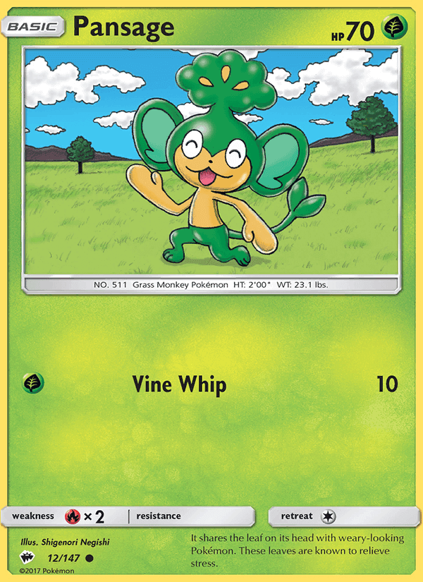 Pansage, card 12 from Burning Shadows