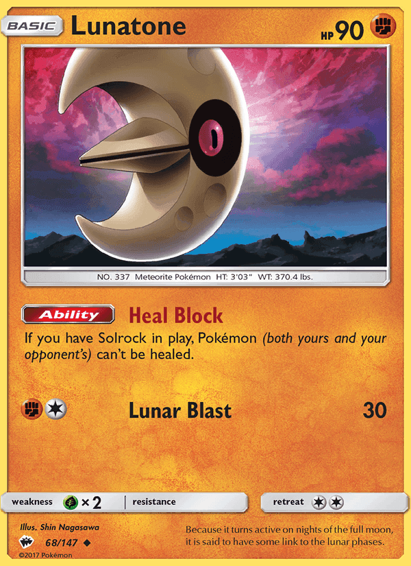Lunatone, card 68 from Burning Shadows