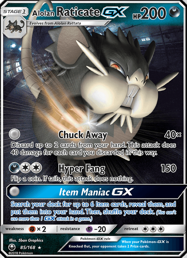 Alolan Raticate GX, card 85 from Celestial Storm