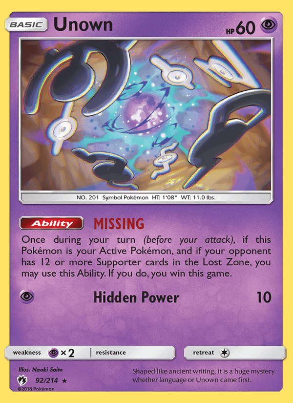 Unown, card 92 from Lost Thunder
