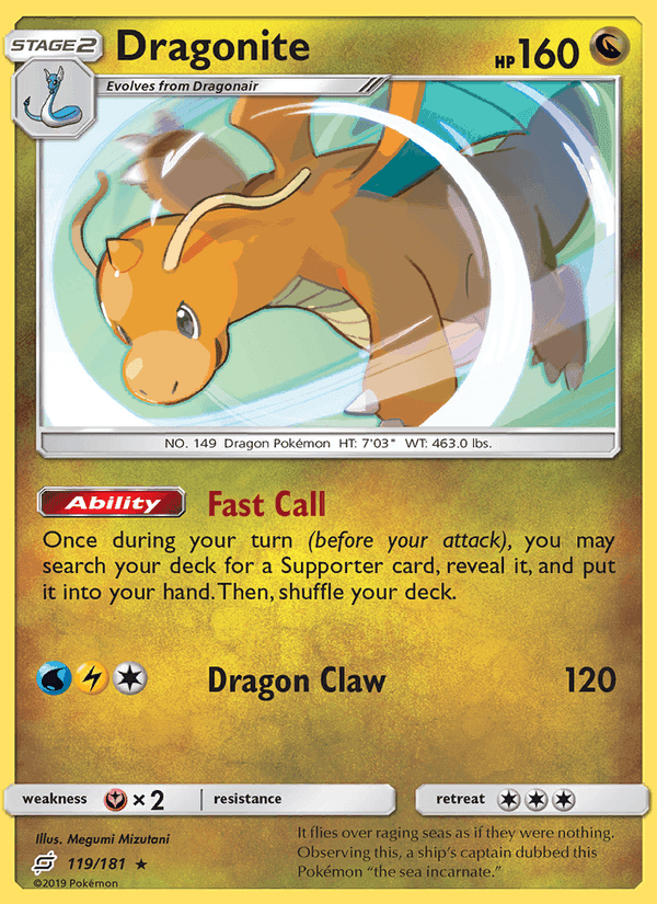 Dragonite, card 119 from Team Up