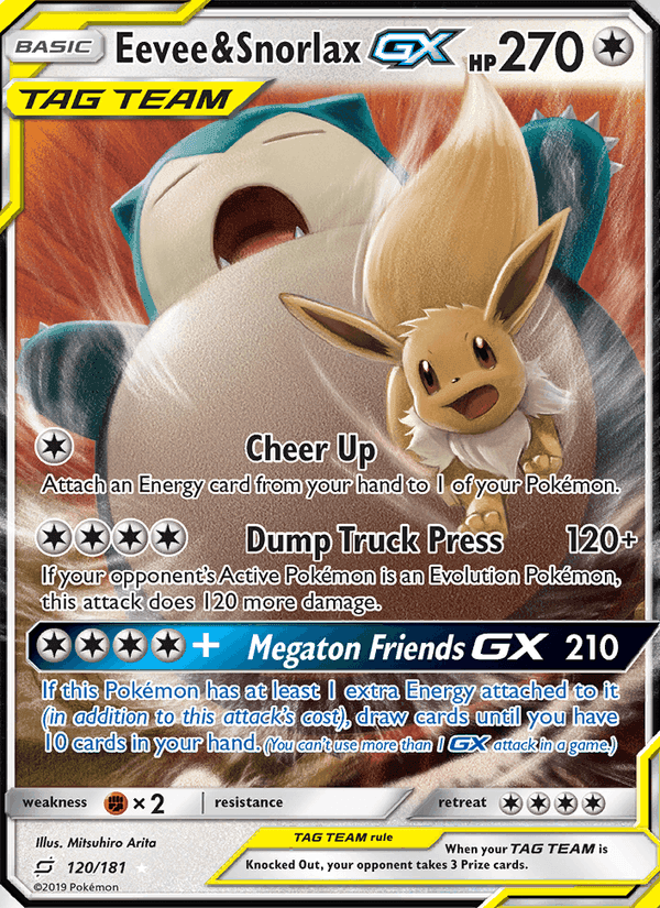 Eevee & Snorlax GX, card 120 from Team Up