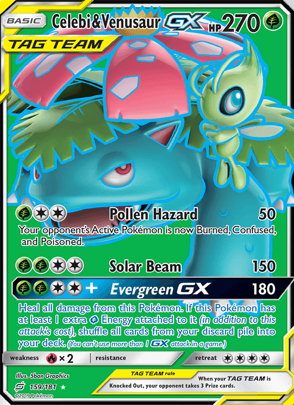 Celebi & Venusaur GX, card 159 from Team Up