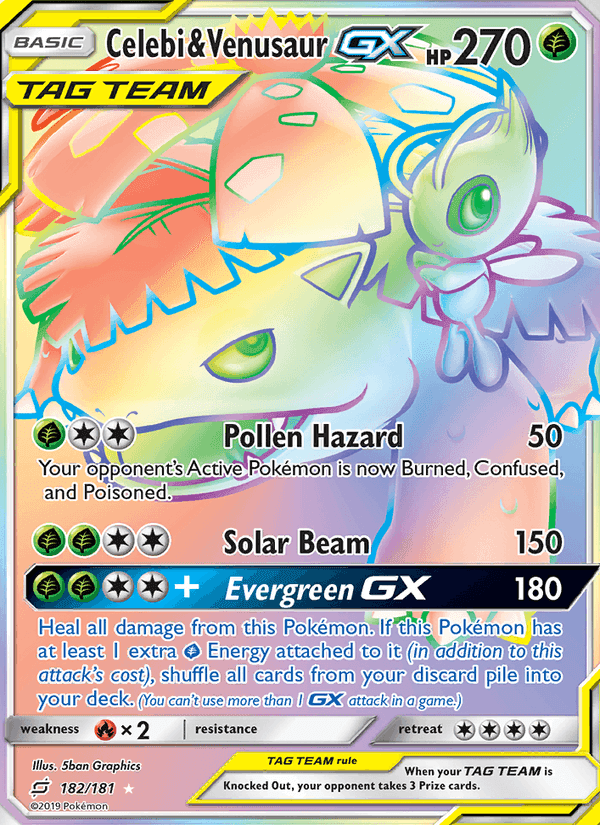 Celebi & Venusaur GX, card 182 from Team Up