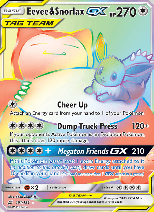 Eevee & Snorlax GX, card 191 from Team Up
