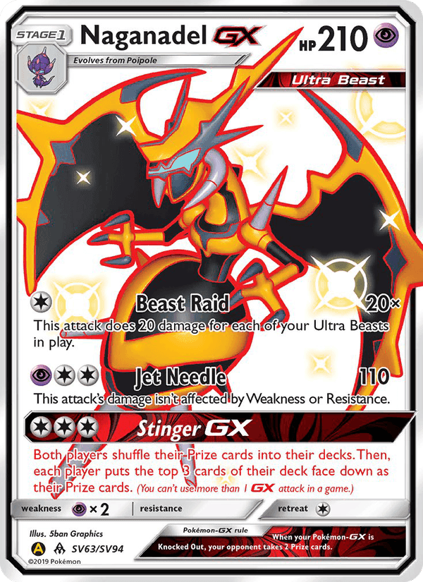 Naganadel-GX, card SV63 from Hidden Fates