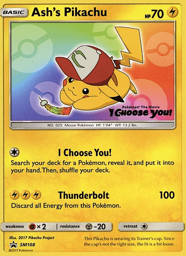 Ash's Pikachu, card SM108 from SM Black Star Promos