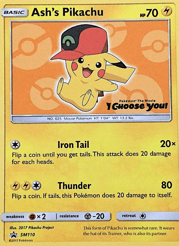 Ash's Pikachu, card SM110 from SM Black Star Promos