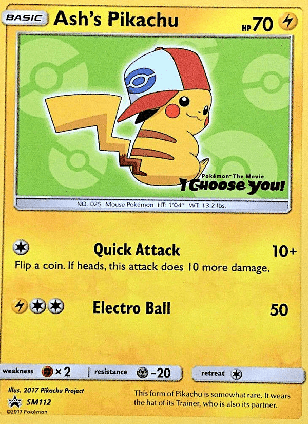 Ash's Pikachu, card SM112 from SM Black Star Promos